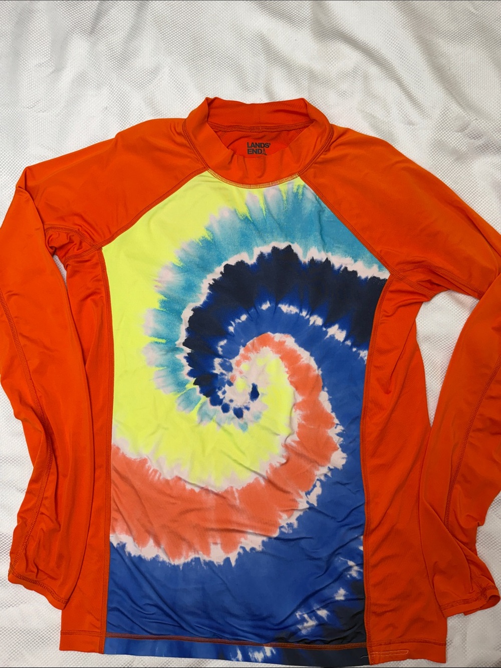 Lands' End Orange Multi-Color Spiral Tie-Dye Rash Guard - XXL